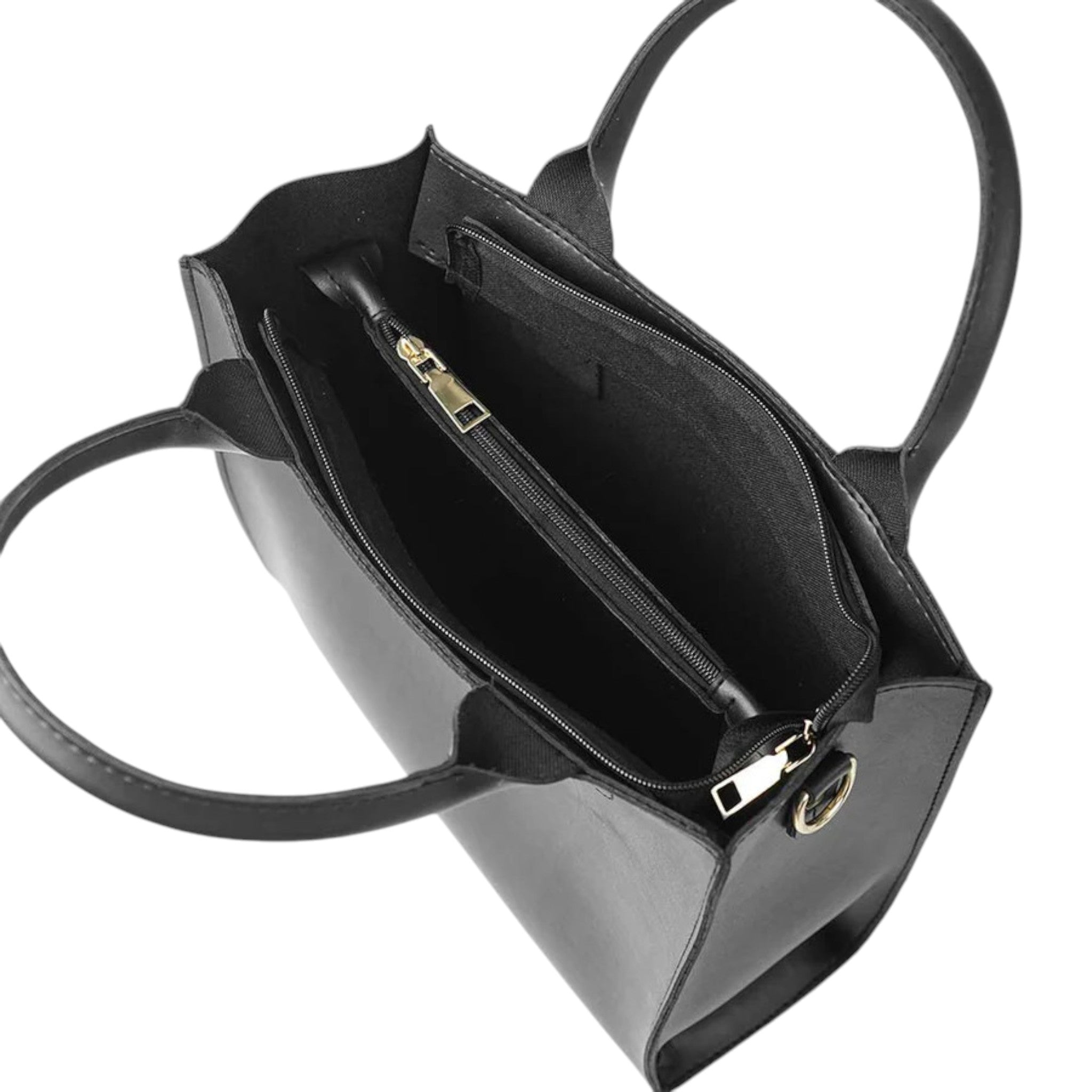 Luxe Crush Leather Service Zip Closure Black Bag