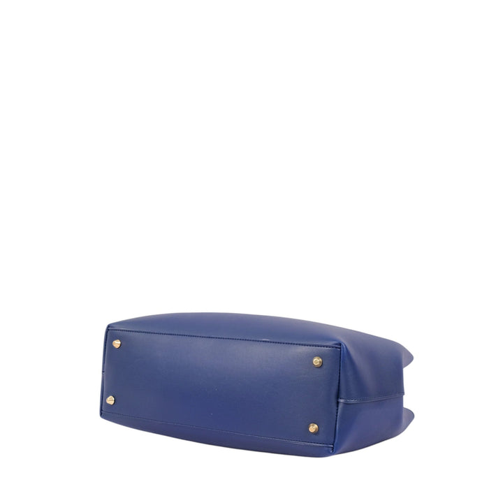 Faux Leather Blue Zipper Tote Bag with Strap