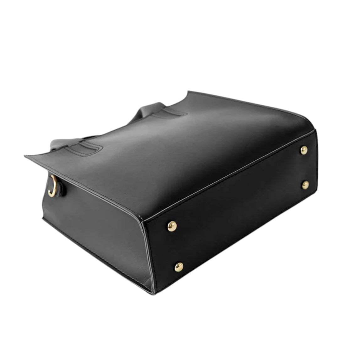 Leather Service Zip Closure Black Bag