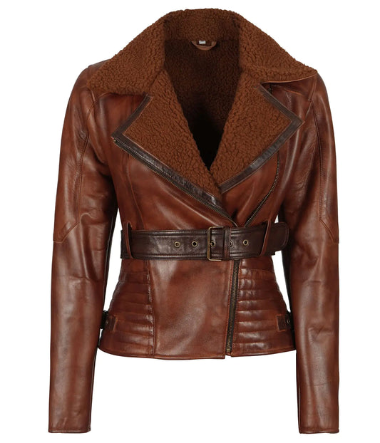 Women's Leather Jacket Tomb Brown Real Leather Shearling Jackets