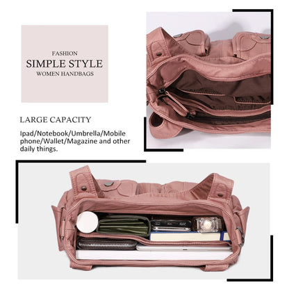 Soft Leather Portable Messenger Bag Crossbody Bags For Women Zipper Pocket