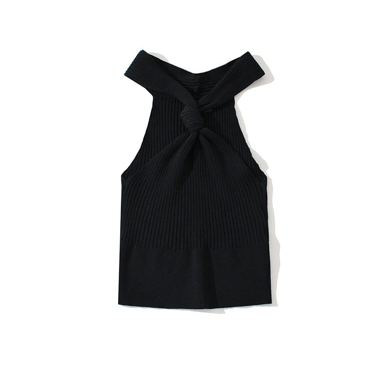 Luxe Crush Halter Vest Hollow High Waist Crop Knit Bottoming Shirt