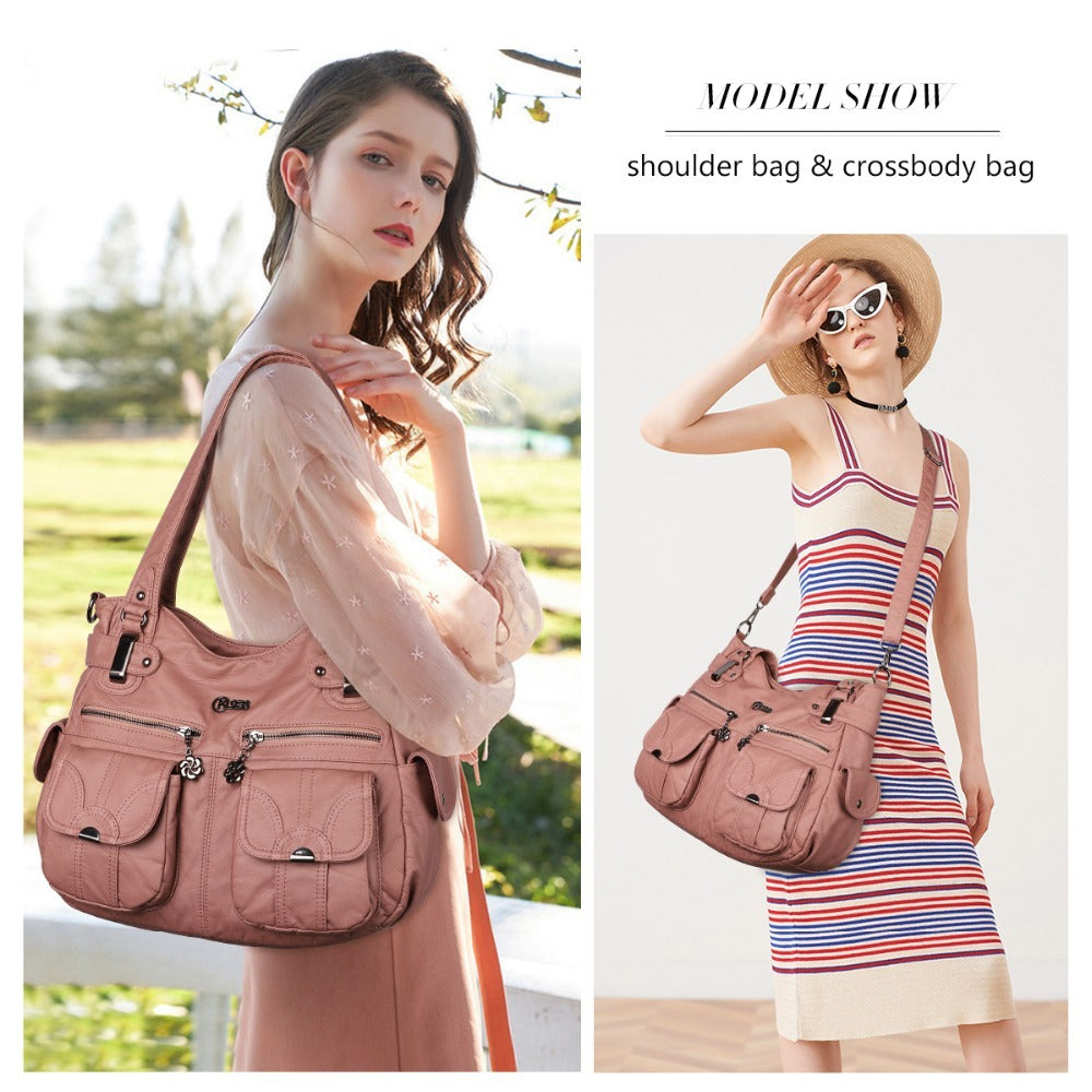 Soft Leather Portable Messenger Bag Crossbody Bags For Women Zipper Pocket