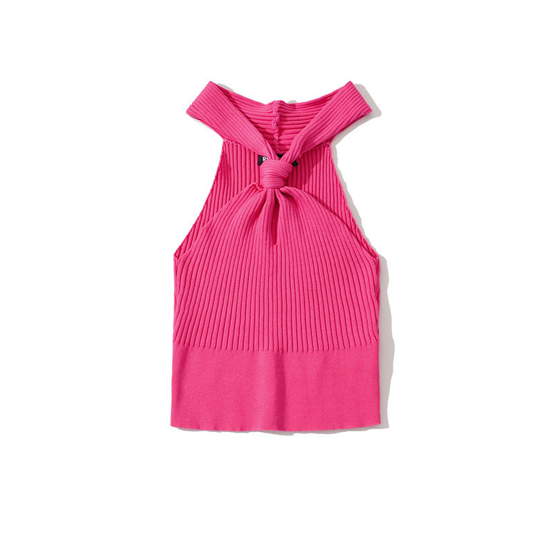 Luxe Crush Halter Vest Hollow High Waist Crop Knit Bottoming Shirt