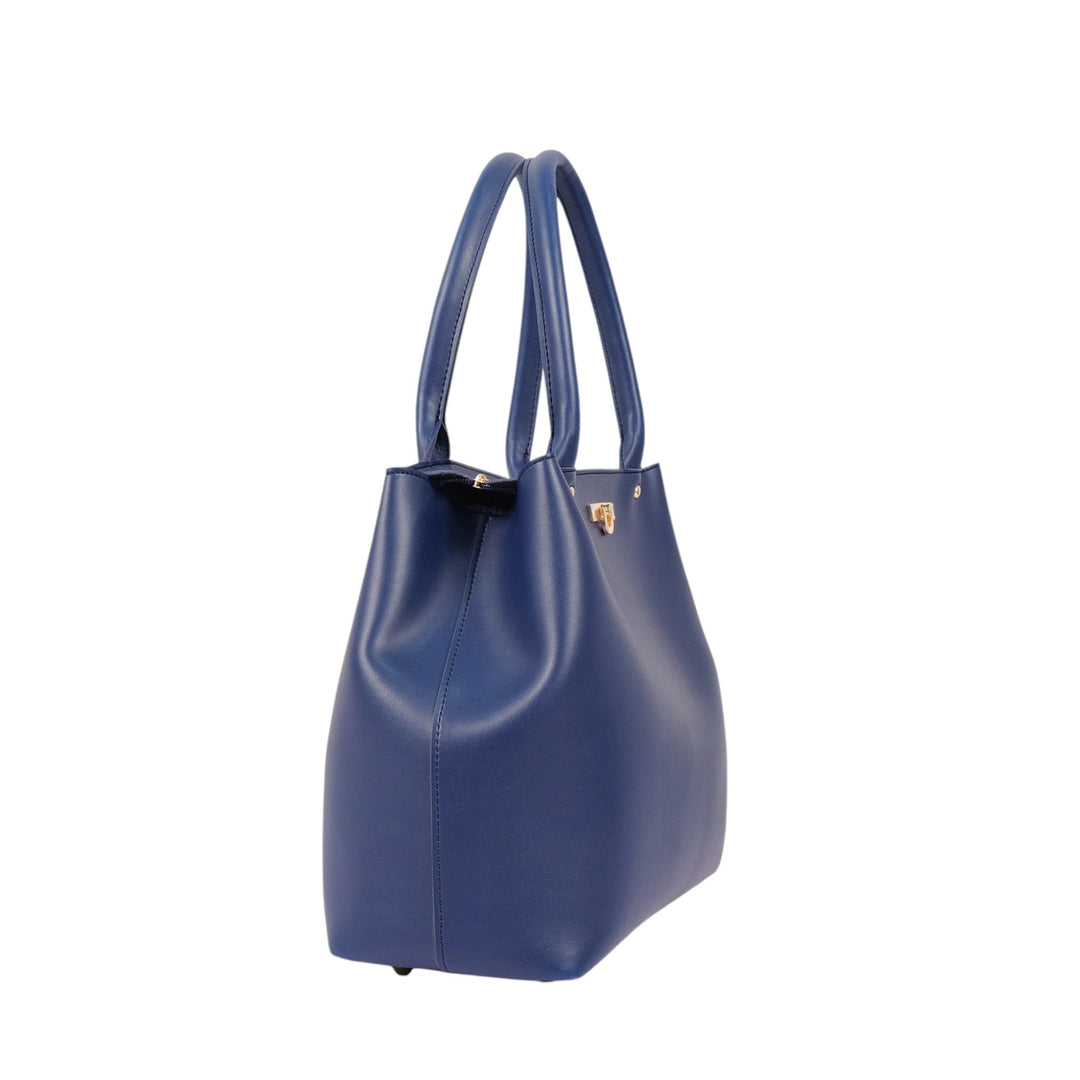 Faux Leather Blue Zipper Tote Bag with Strap